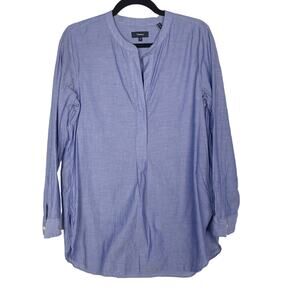 Theory Womens Medium Blue Orvinio Long Sleeve Tunic Blouse Split V Neck Cotton